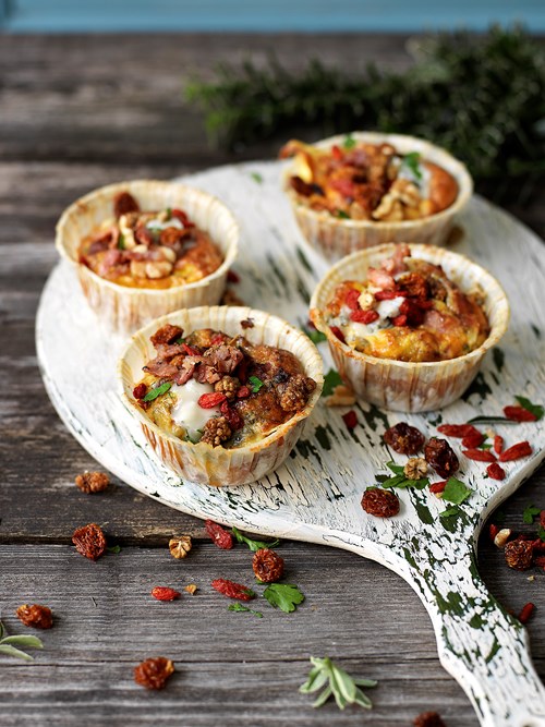 Æggemuffins med bacon og gorgonzola