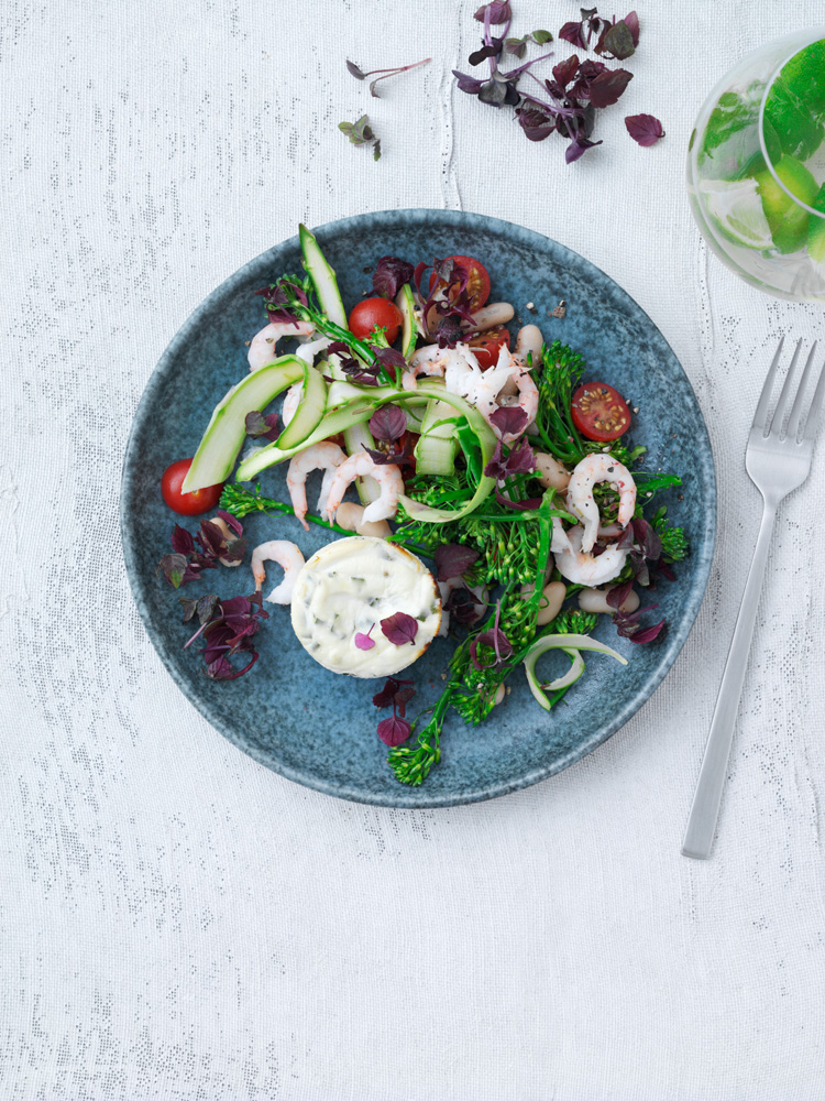 Bagt ricotta og aspargessalat m. rejer